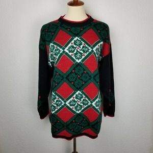 Vintage JJ Browne Christmas Holly Ugly Sweater Tunic Women's Medium Pre-Owned